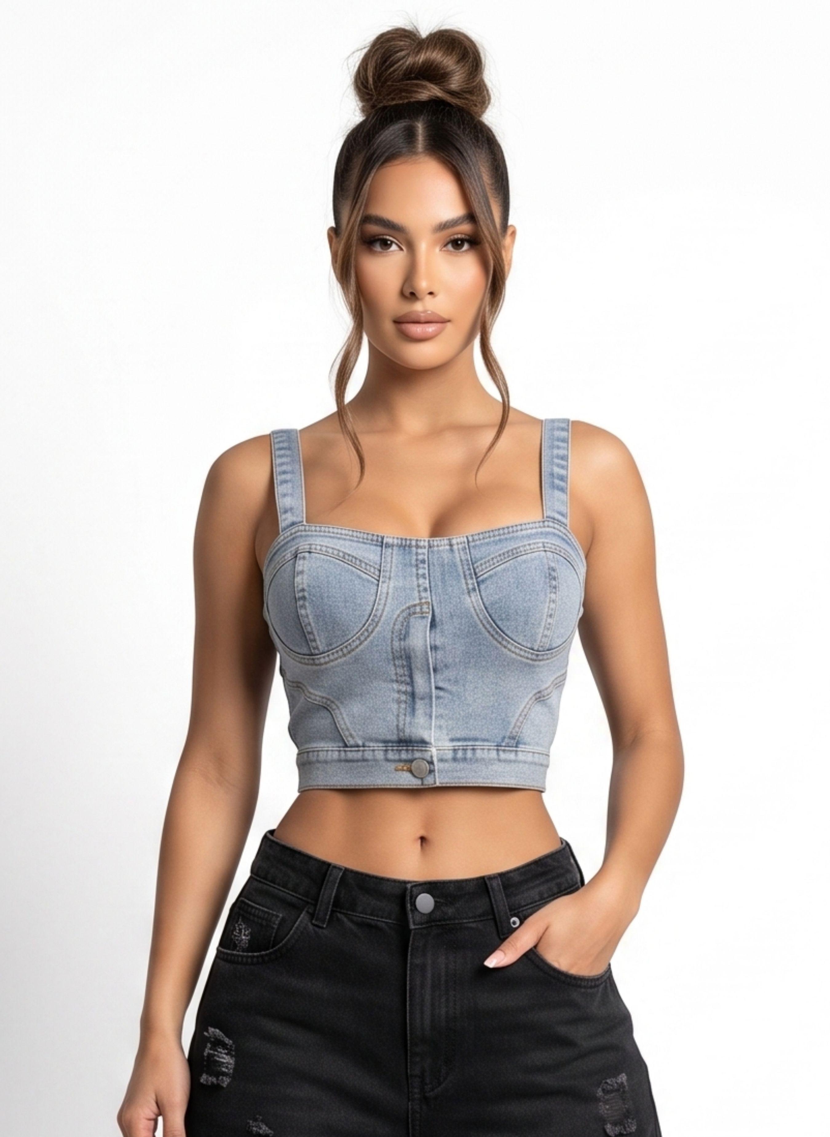 Crop Top Corsé Denim Mujer Dalilah-0