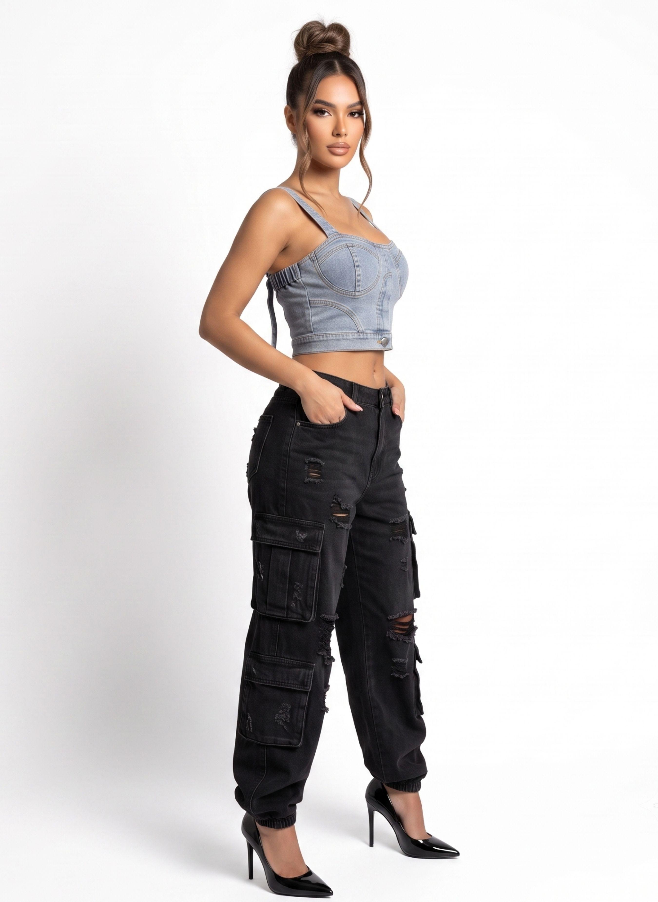 Crop Top Corsé Denim Mujer Dalilah-2