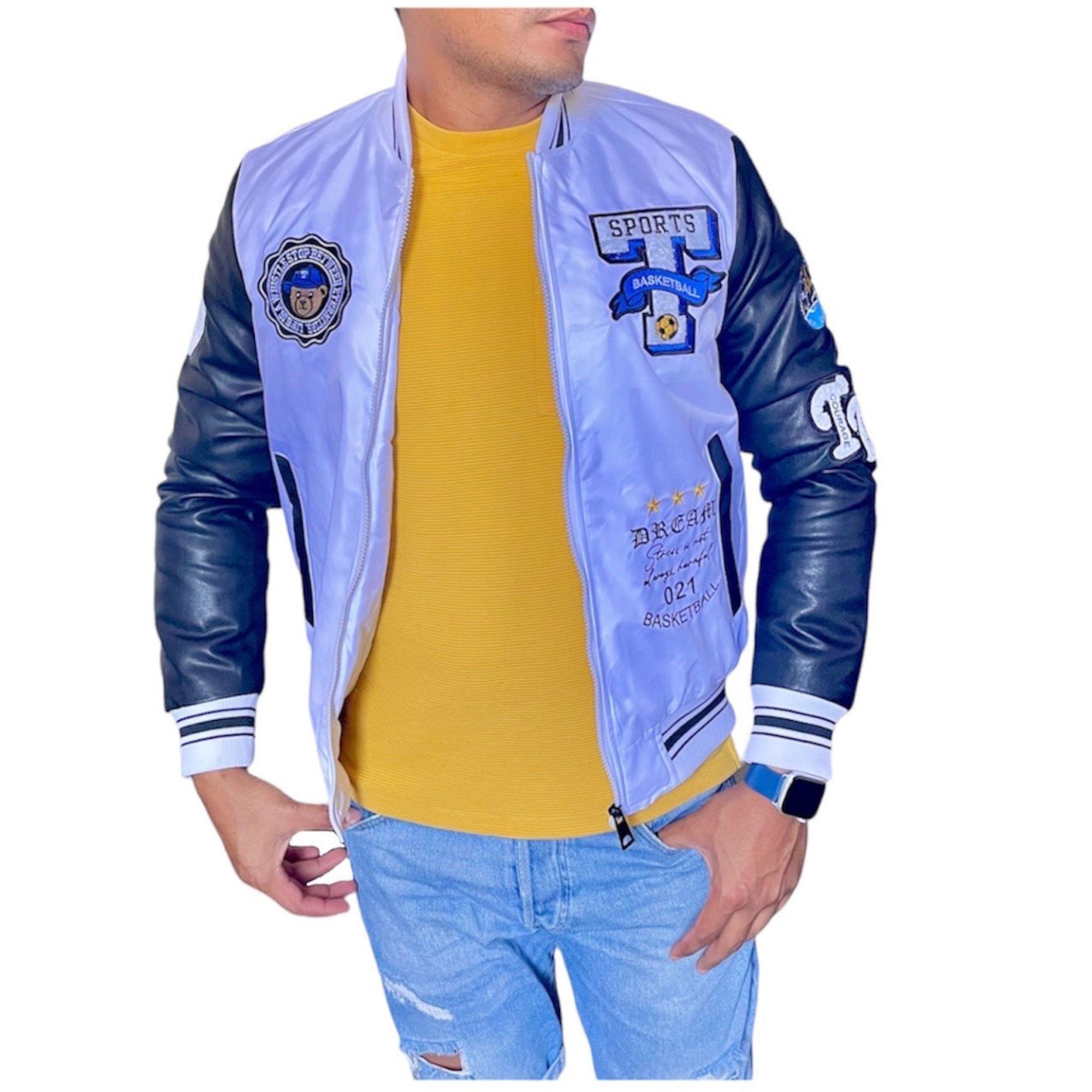Chaqueta Bomber Universitaria Trust Hombre Blanca-0