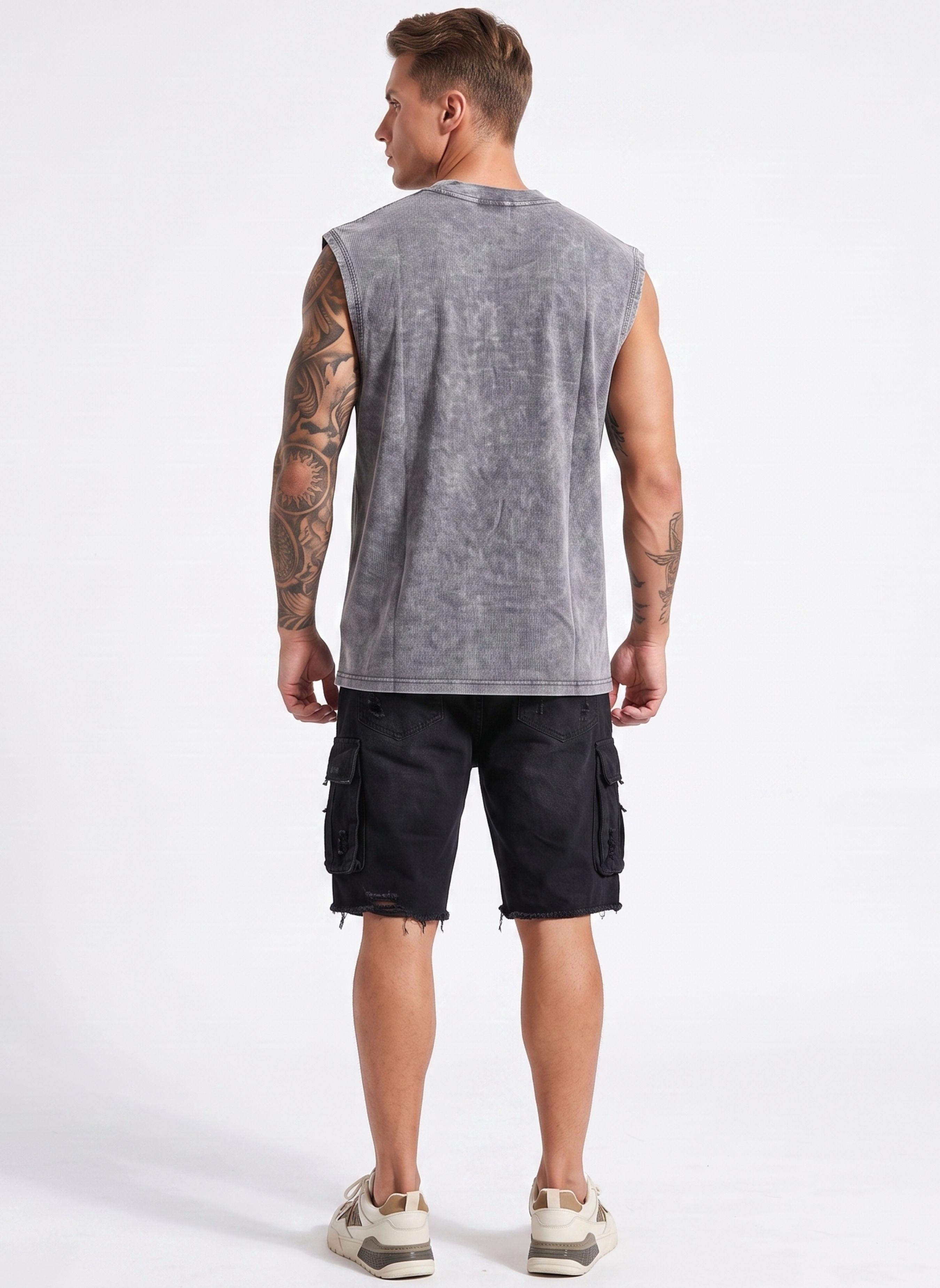 Polera Sin Mangas Musculosa Acid Wash Hombre-2