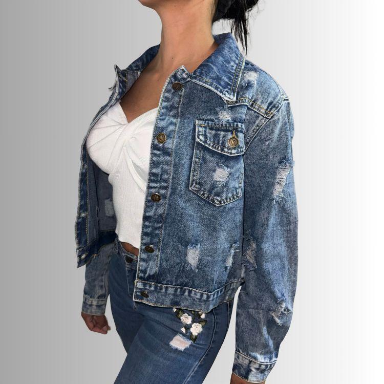 Chaqueta Mezclilla Destroyed Mujer Azul Oscuro-1