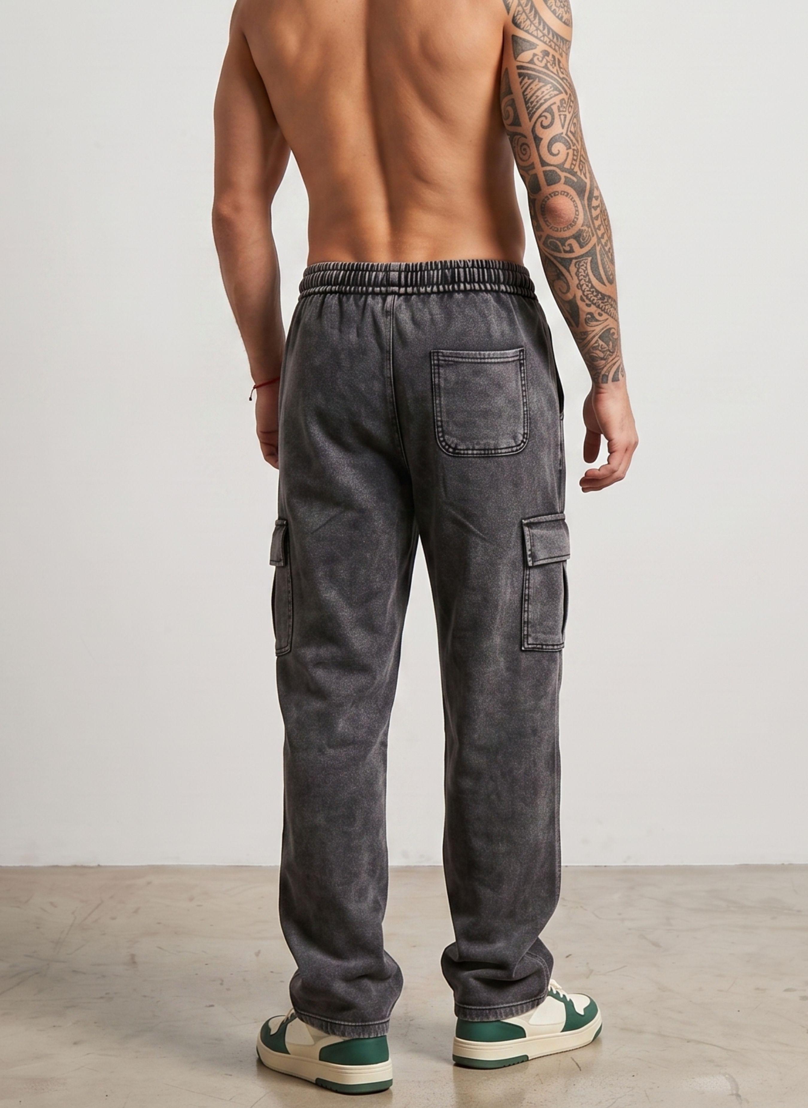 Pantalón Buzo Ancho Cargo Hombre Acid Wash-2
