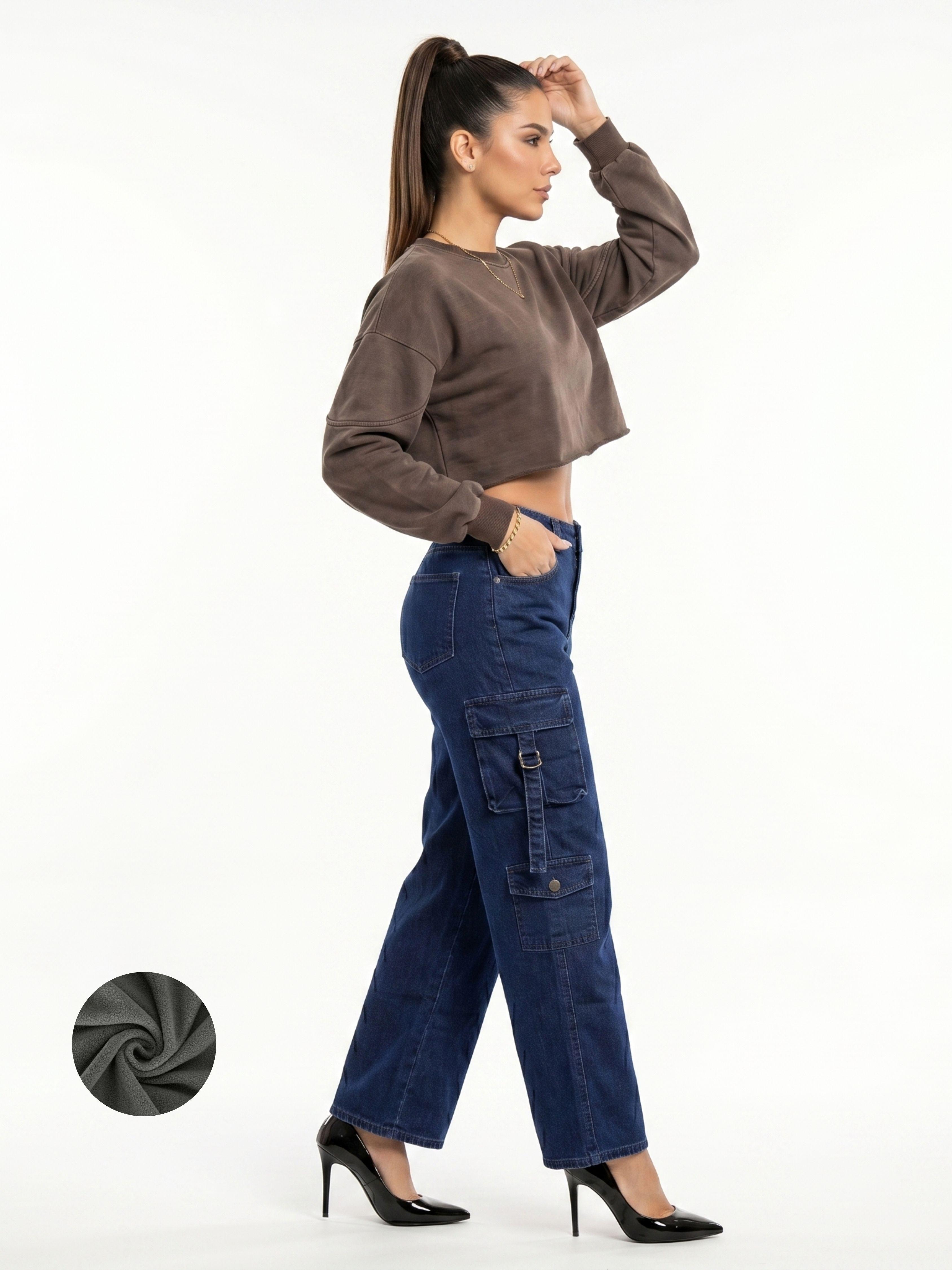 Pantalon Jeans Cargo Forro Polar Mujer-2