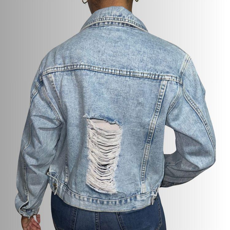 Chaqueta Mezclilla Destroyed Mujer Azul Claro-2