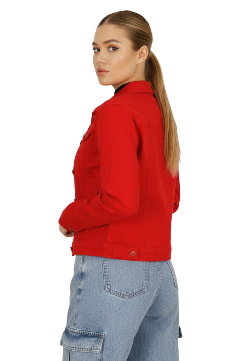 Chaqueta Jeans Mezclilla Colors Mujer Roja-2