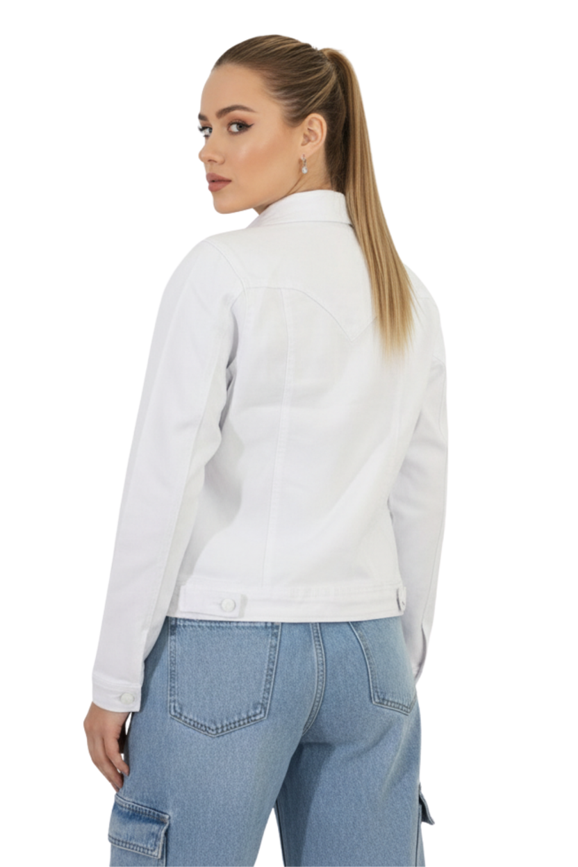 Chaqueta Mezclilla Clasic Woman Mujer Blanca-2
