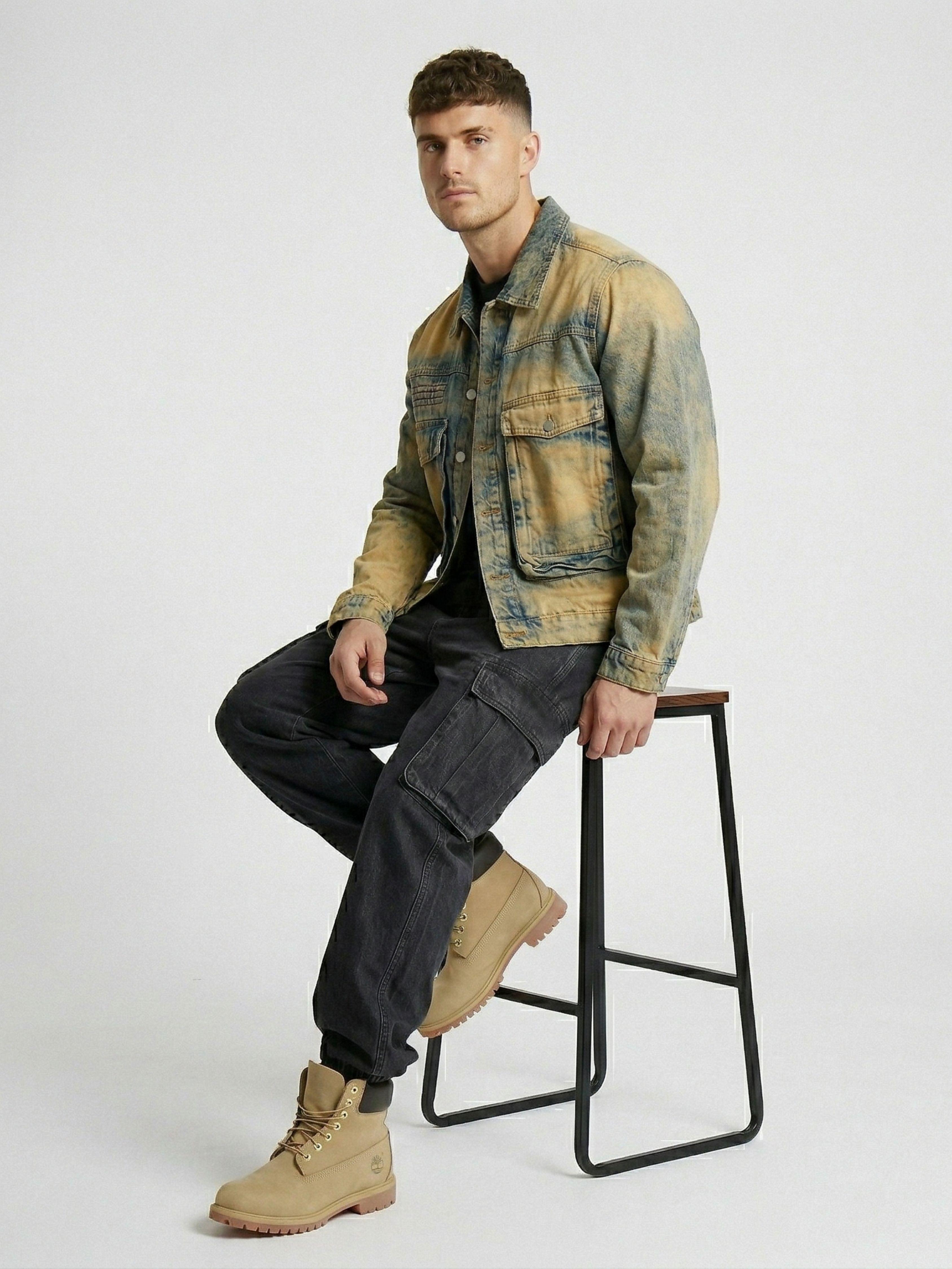 Chaqueta Mezclilla Cargo Hombre Acid Wash Oxide-2