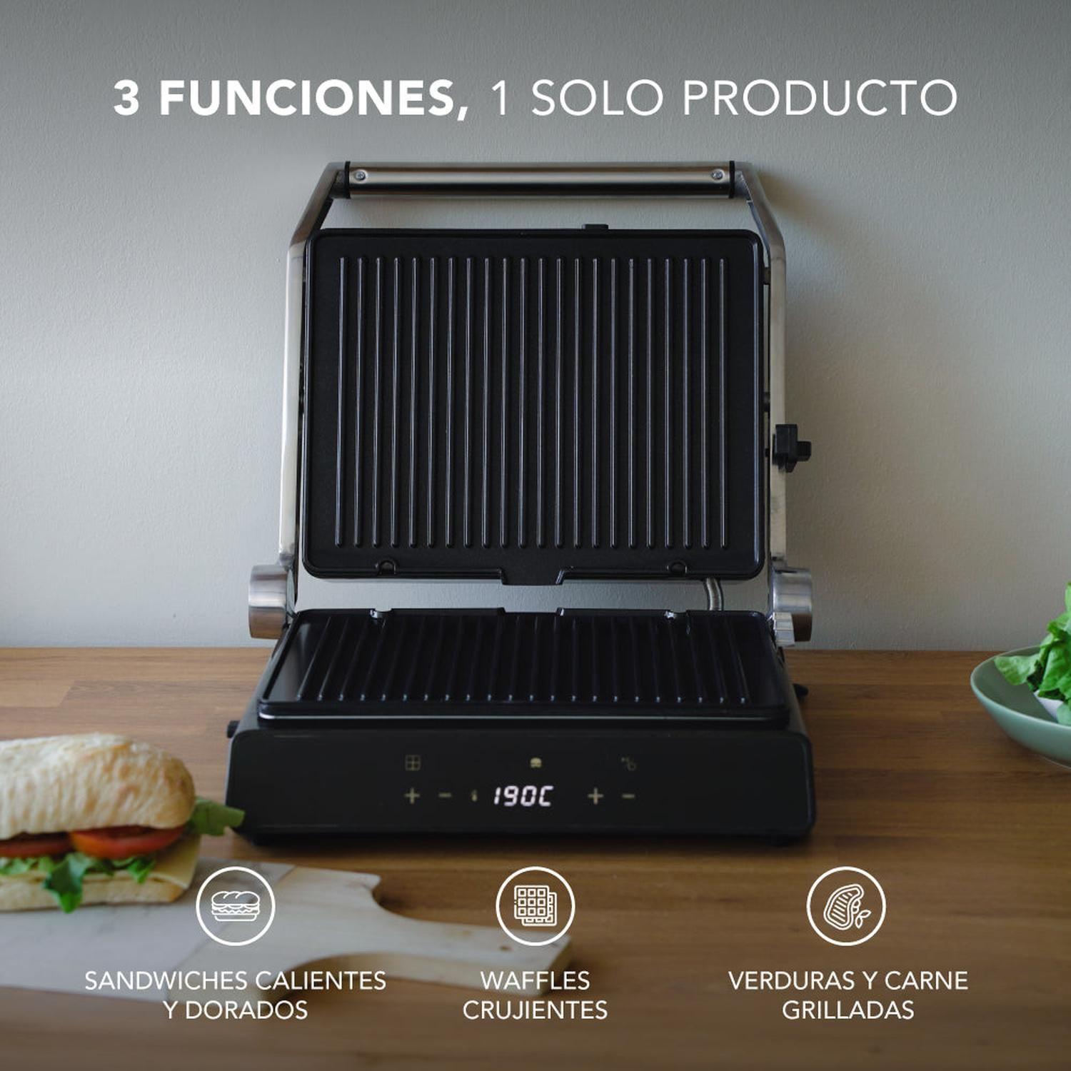 Plancha Eléctrica Iron Chef 3 en 1: Waflera, Sandwichera y Grill-2