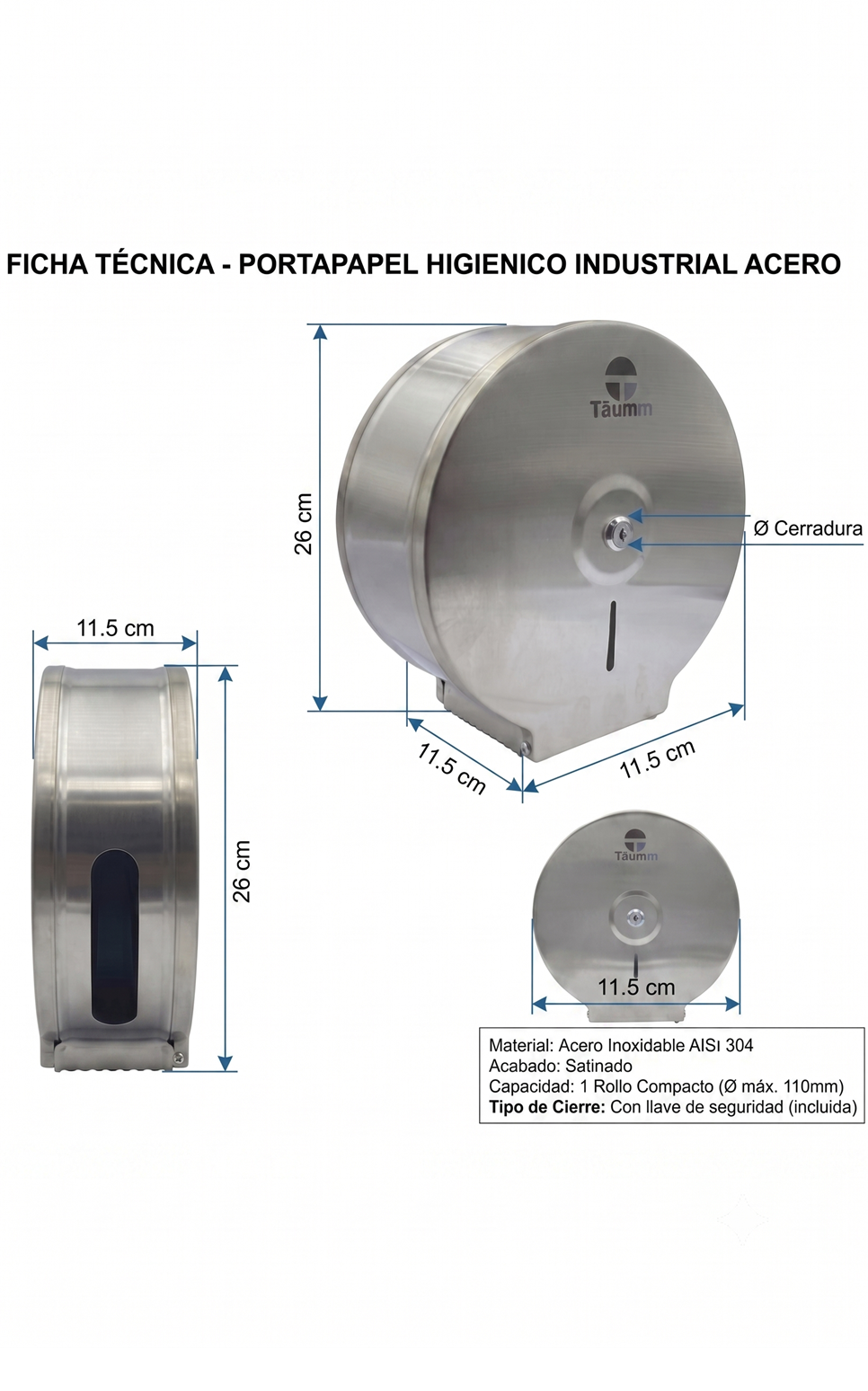 Dispensador papel Higienico Industrial Acero-2