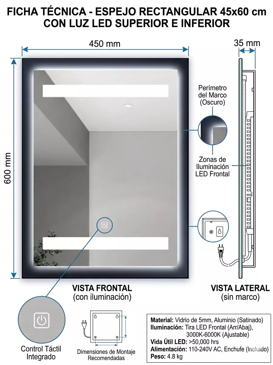 Espejo 45x60 Rectangular Led-2