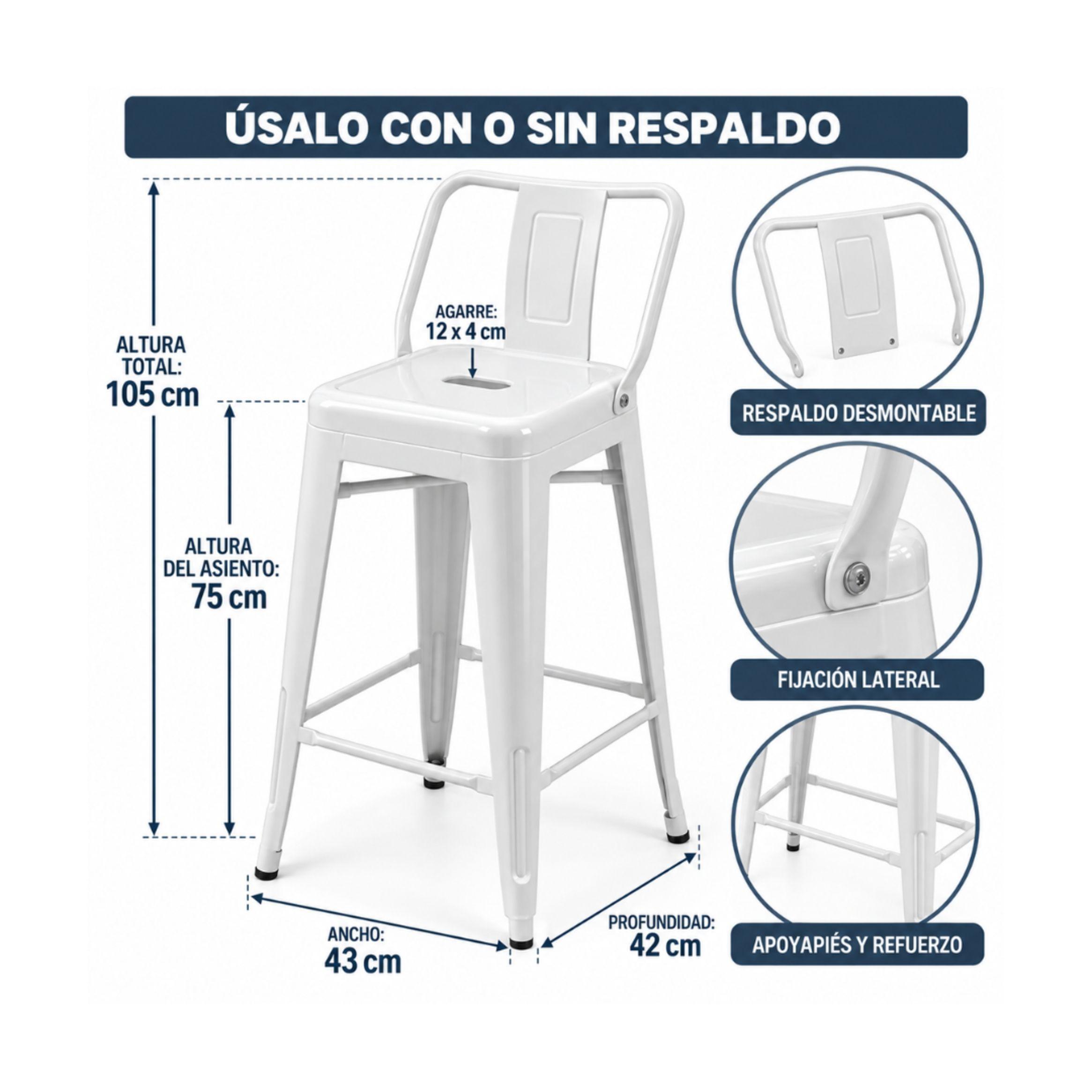 Piso Bar Metalico Silla Tolix Blanco 76 cm-2