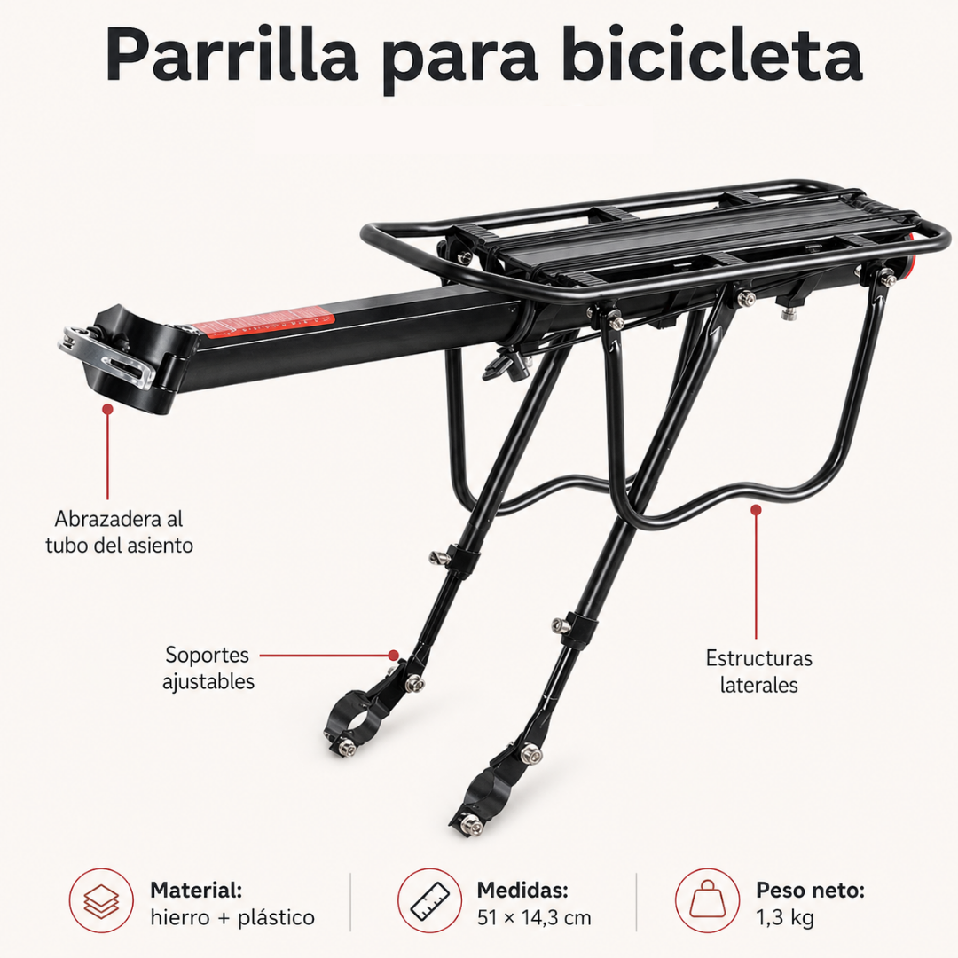 Parrilla Bicicleta Trasera Porta equipaje para Bicicleta de Hierro y Plastico-1