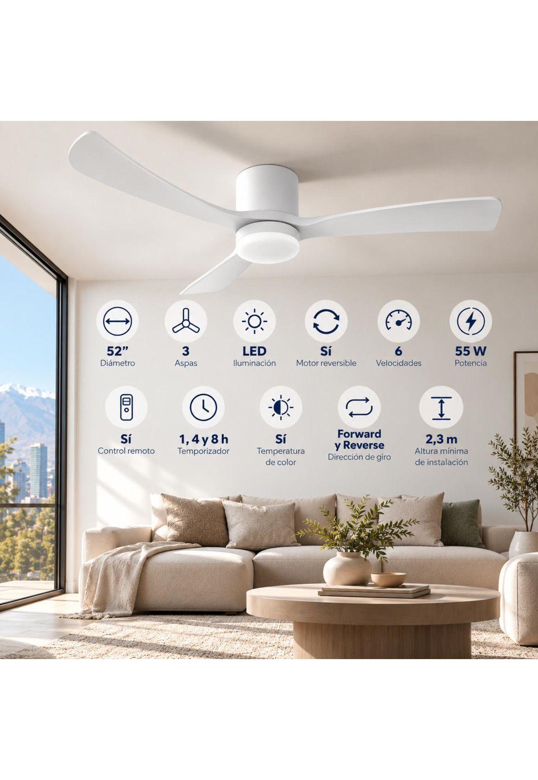 Ventilador de techo Sumo VT60 Blanco Led 52" 3 Aspas de madera blanco-1