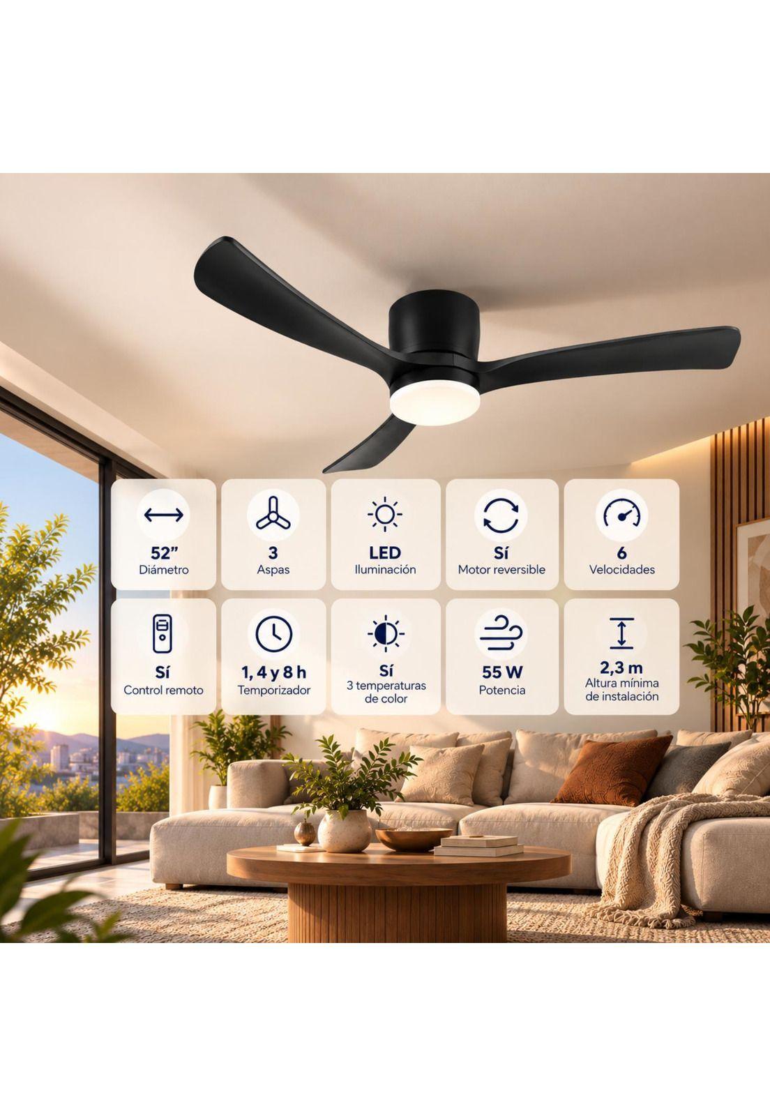 Ventilador de techo Sumo VT60 Negro Led 52" 3 Aspas de madera negro-1