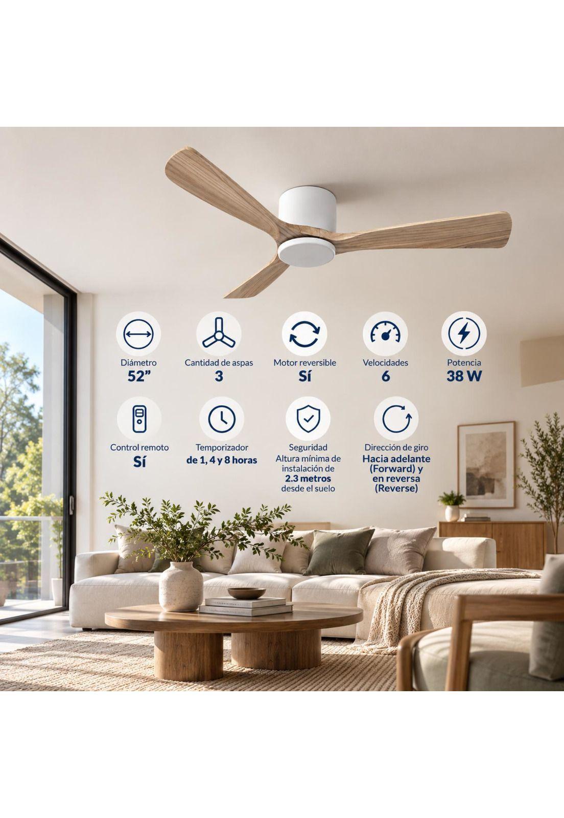Ventilador de techo Sumo VT50 Blanco 52" 3 Aspas de madera natural-1