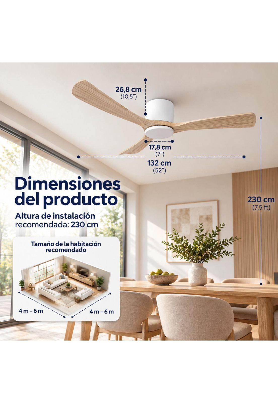 Ventilador de techo Sumo VT50 Blanco 52" 3 Aspas de madera natural-2