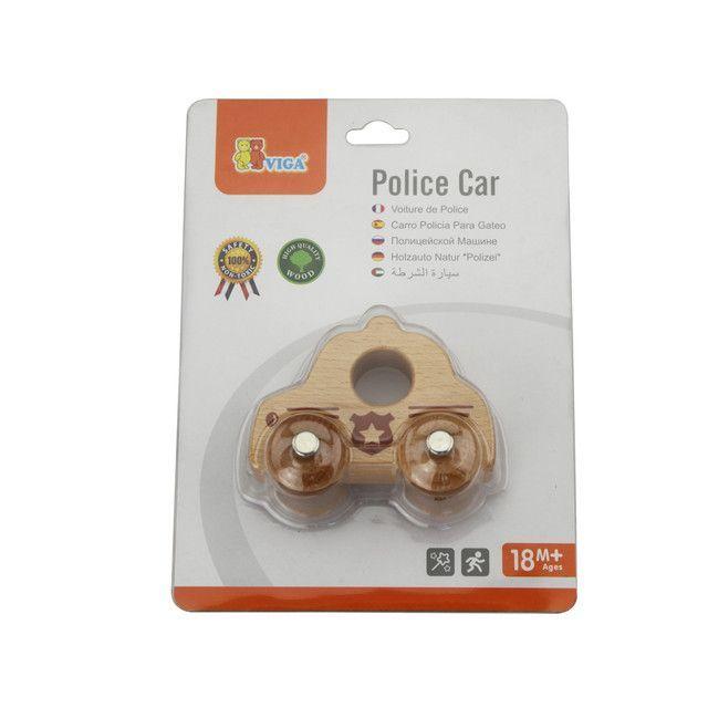 Juguete Madera Carro Policia Arrastre -0