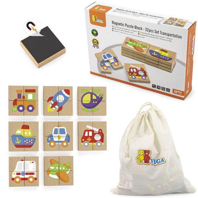 Juguete Madera Puzzles Magneticos Block Transporte 32 Pz-3