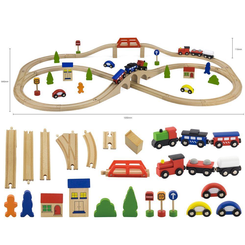 Juguete Madera Pista de Trenes con Accesorios 49 pz-2