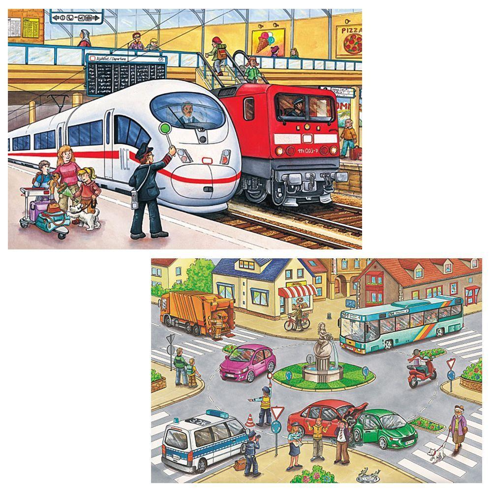 Puzzle 2 x 26, 2 x 48 piezas Transportes Maleta Metal -2