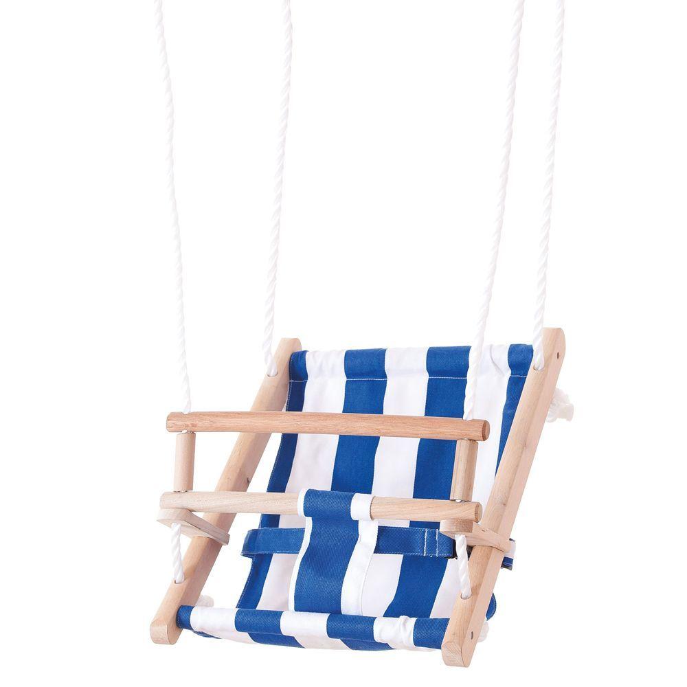 Columpio de bebé madera lona azul rayas-0