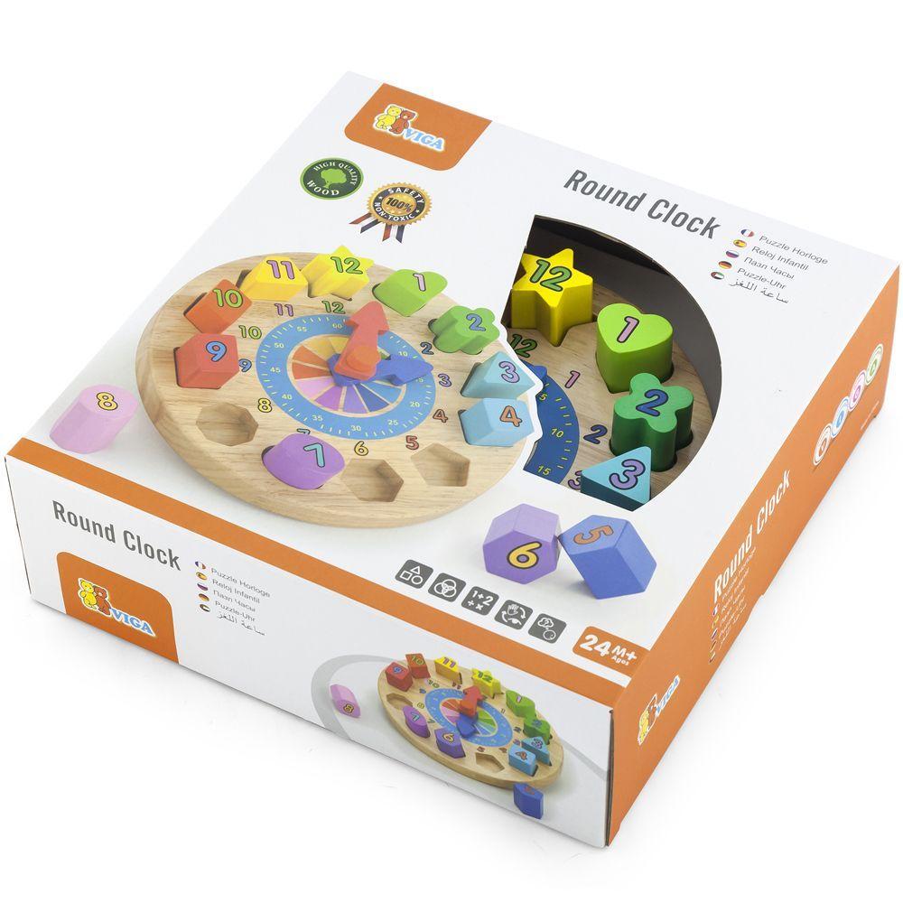 Juego Puzzle Relog De Madera Geométrico Con Formas.-2