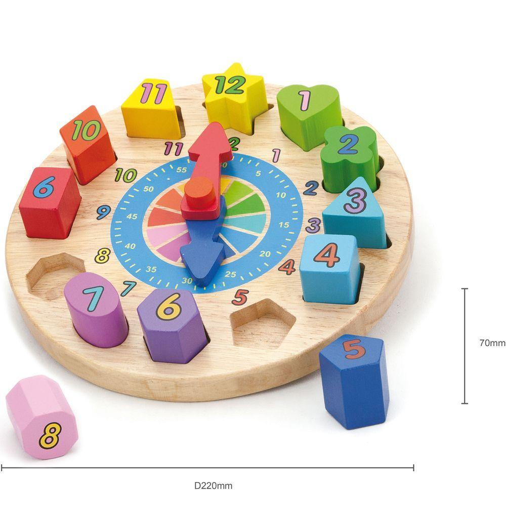 Juego Puzzle Relog De Madera Geométrico Con Formas.-4