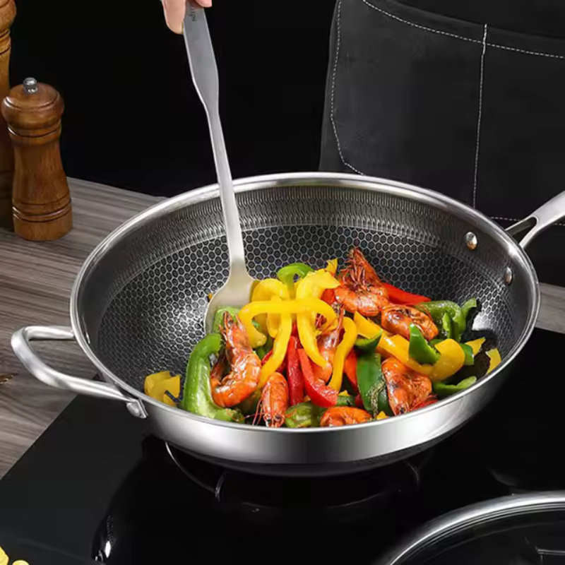 Wok Acero Inoxidable 34cm Antiadherente Panal Doble Asa Gas/Inducción-4