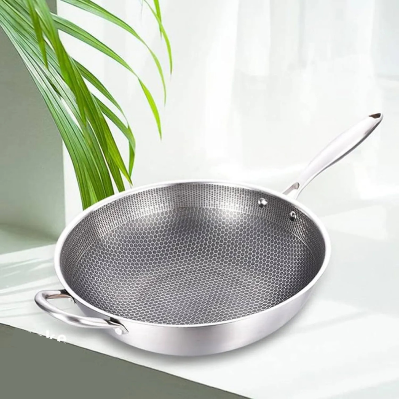 Wok Acero Inoxidable 34cm Antiadherente Panal Doble Asa Gas/Inducción-5