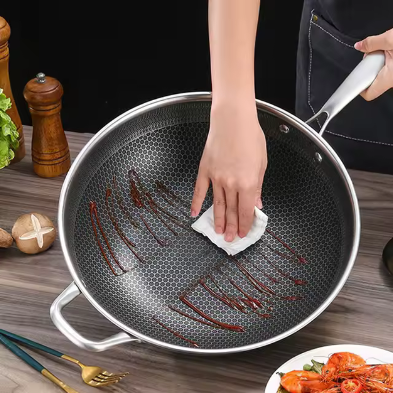 Wok Acero Inoxidable 34cm Antiadherente Panal Doble Asa Gas/Inducción-6