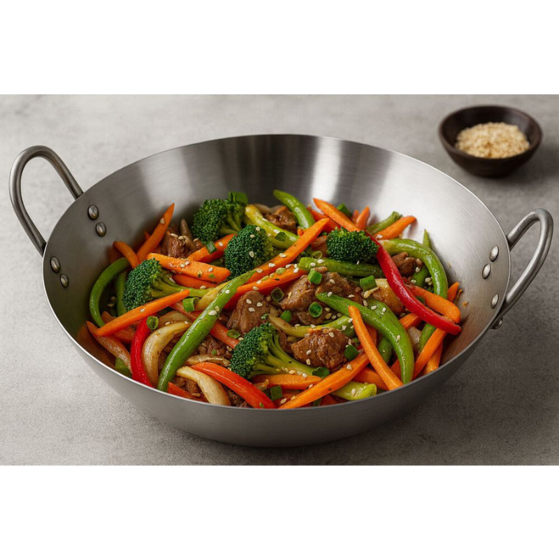 Wok Acero Inoxidable Profesional 40cm para Cocina Asiática Multiuso-3
