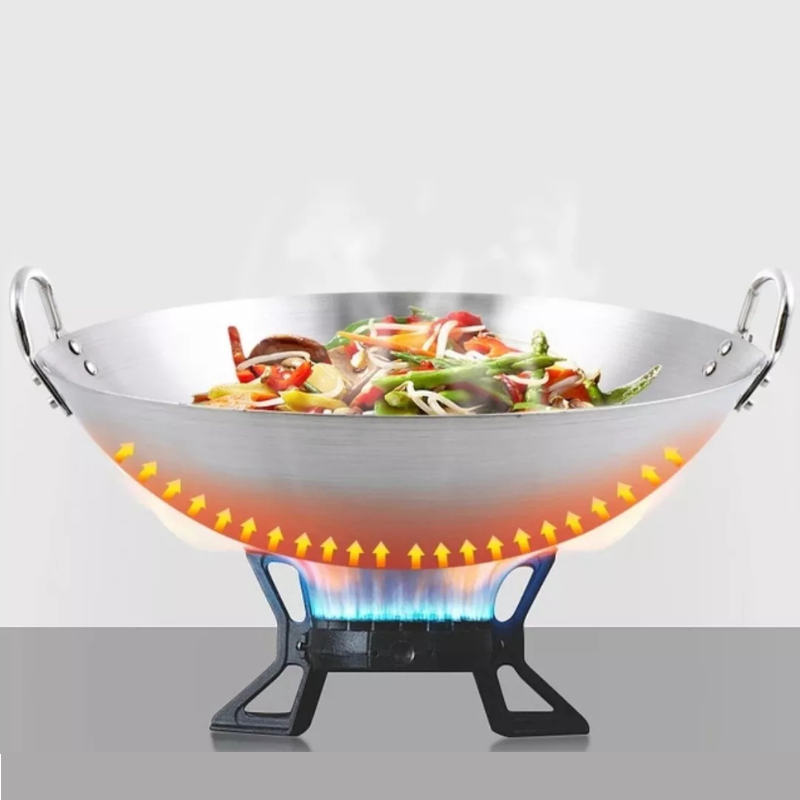 Wok disco tradicional chino de 50cm acero al carbono-7