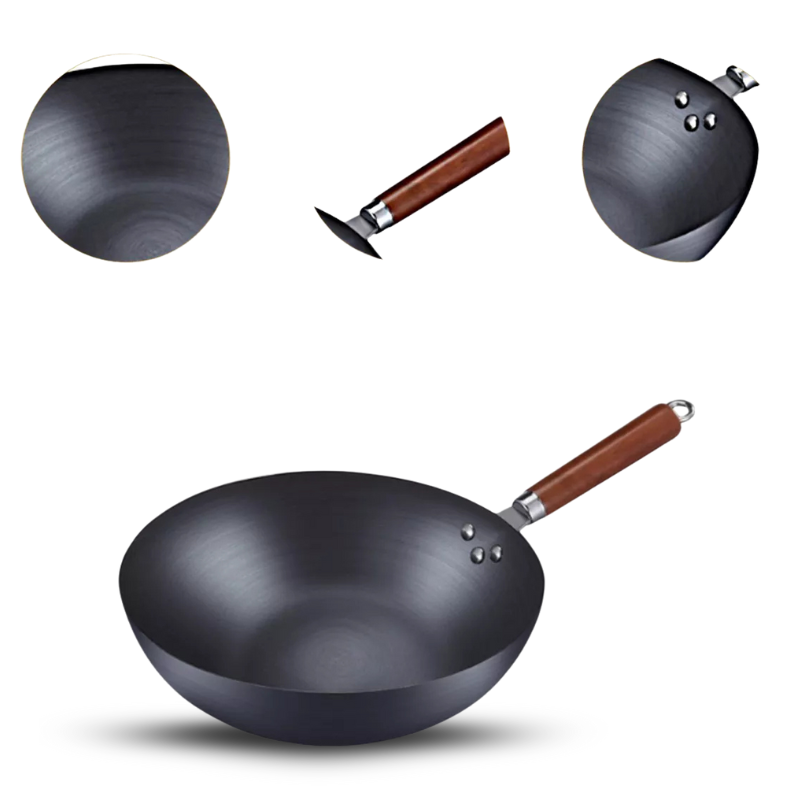 Sartén Premium Wok de Hierro Fundido 32 cm con Mango de Madera-4