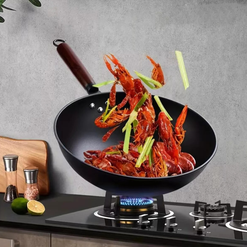 Sartén Premium Wok de Hierro Fundido 32 cm con Mango de Madera-5