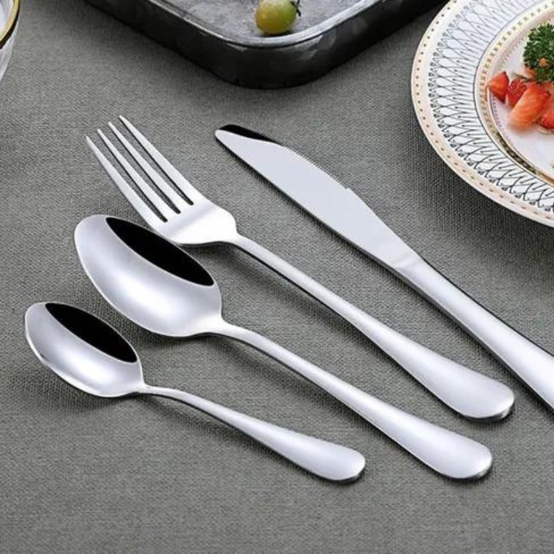 Juego de Cubiertos Acero Inoxidable con soporte 24pza plateado moderno.-2