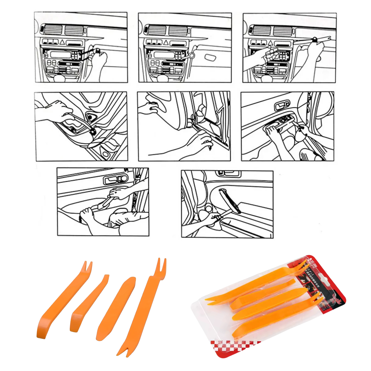 Kit Desmontaje Interior Auto 4 Piezas Herramientas Plasticas Paneles 4 piezas-8