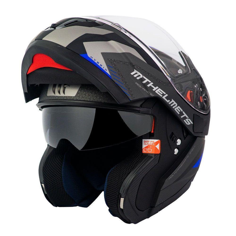 Casco de Moto MT Helmets - ATOM SV Híbrido F7 Azul Mate + Antiempañante Fogoff-2