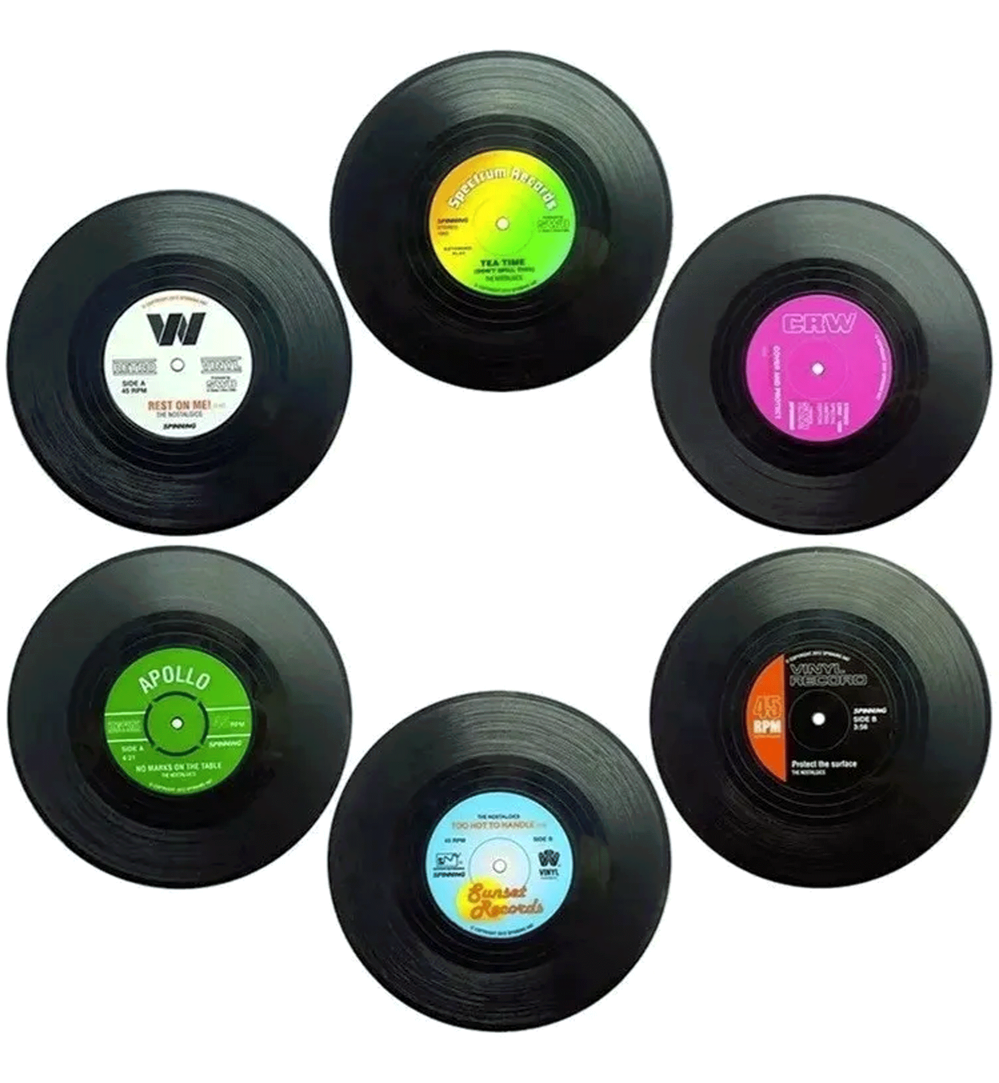 Posavasos De Vinilos - 6 Posavasos De Disco Moda Estilo Bar-0