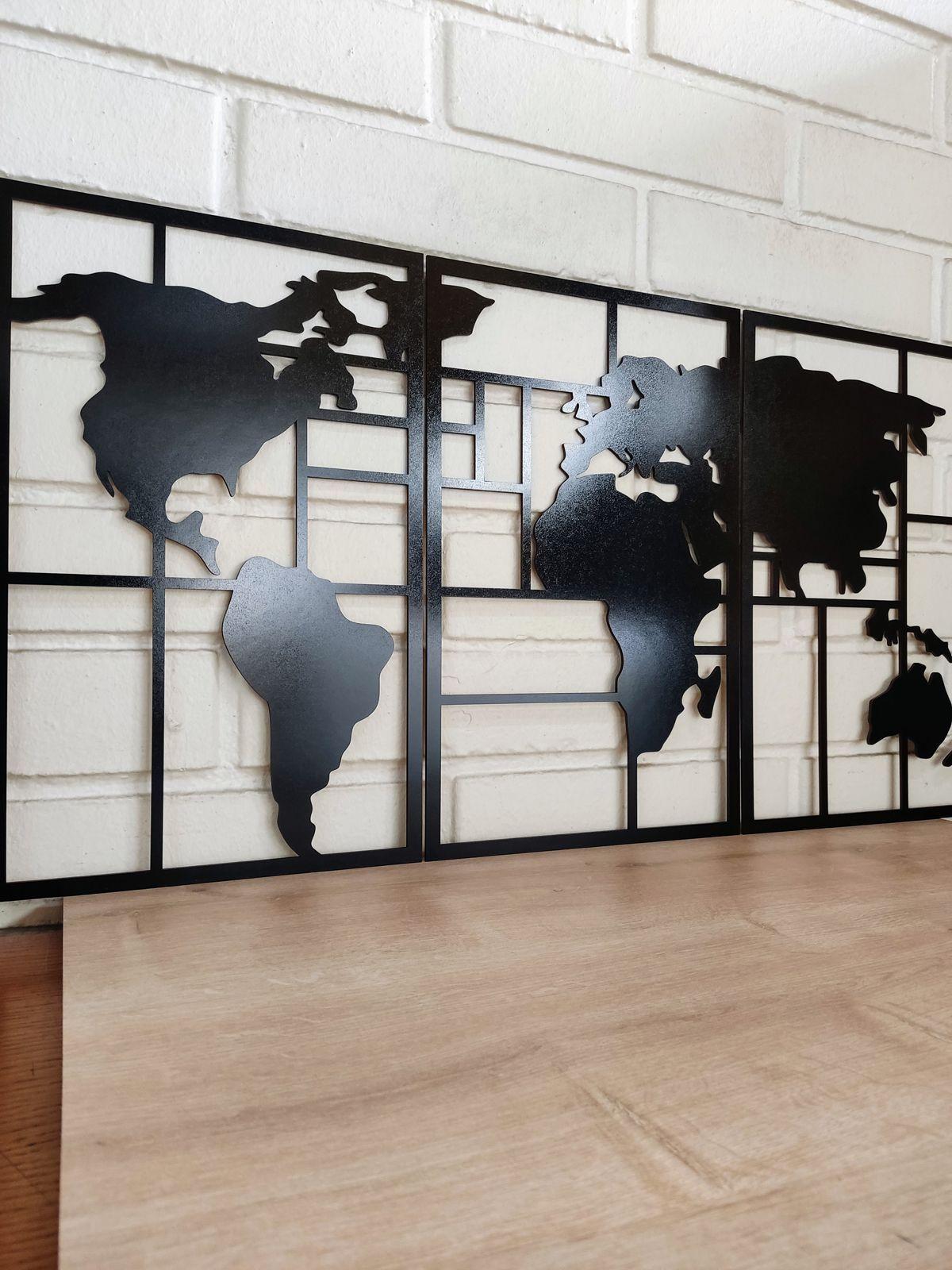Set 3 Cuadros Mapamundi 40x75cm en Total - Madera Fun Republic-4