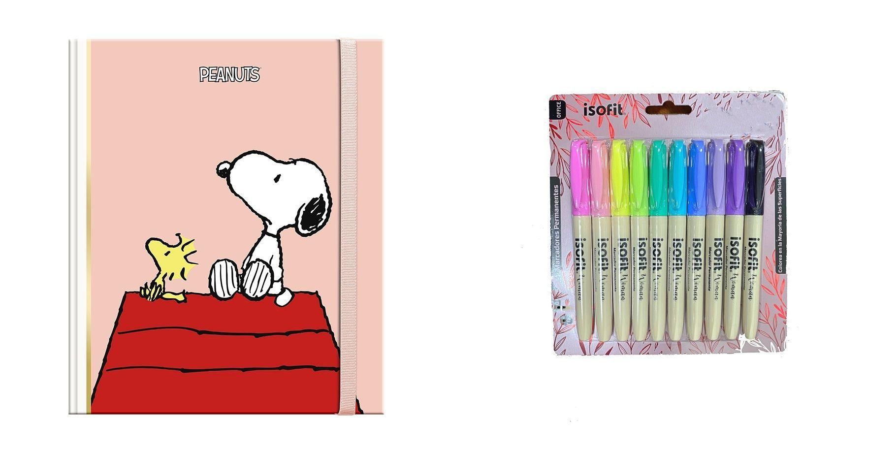 Libreta Lujo Cuaderno SNOOPY FULL LIBRO + Marcadores Pastel-0