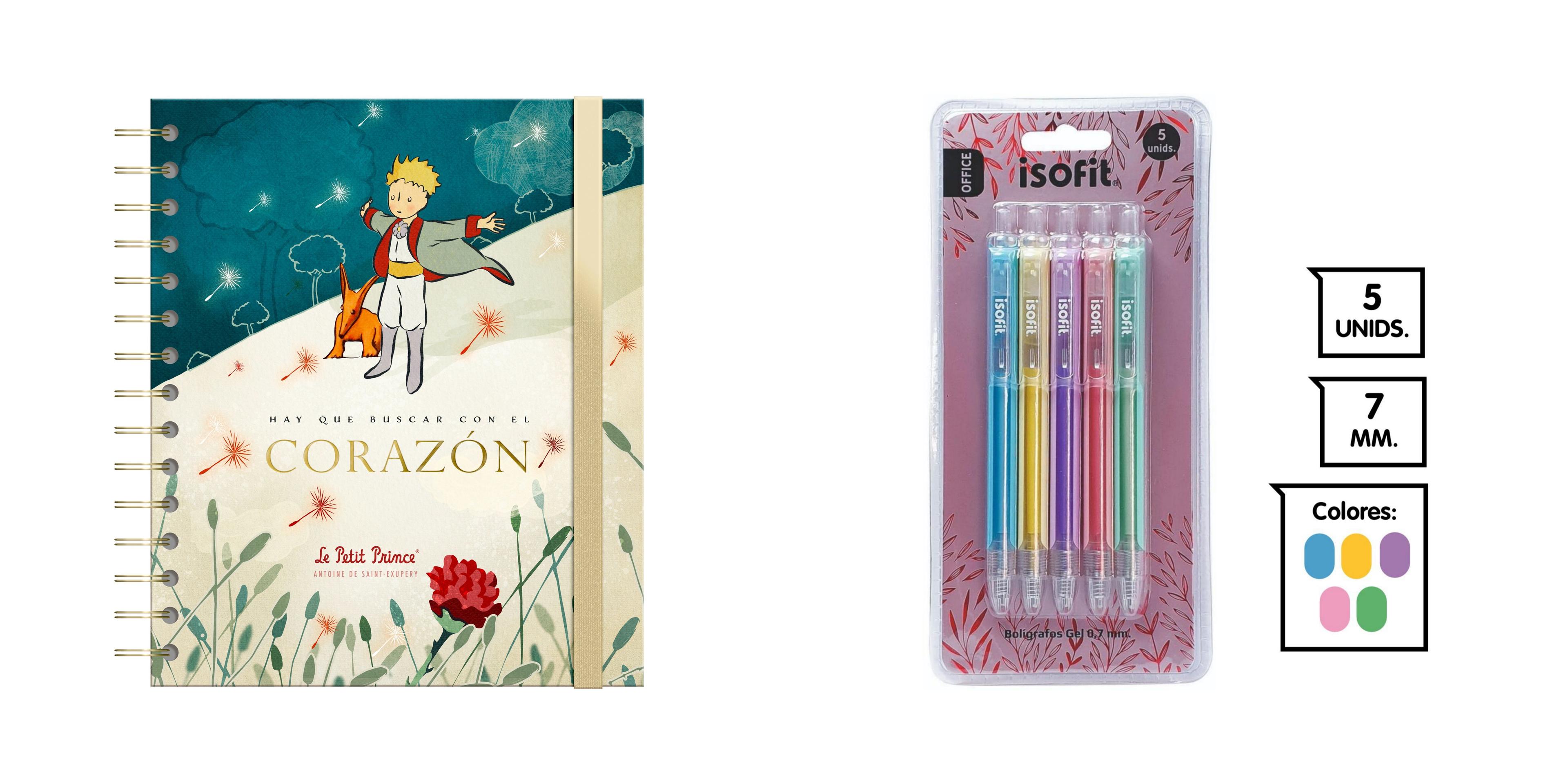 Libreta Lujo Cuaderno EL PRINCIPITO CORAZON + Lapices Gel(5)-3