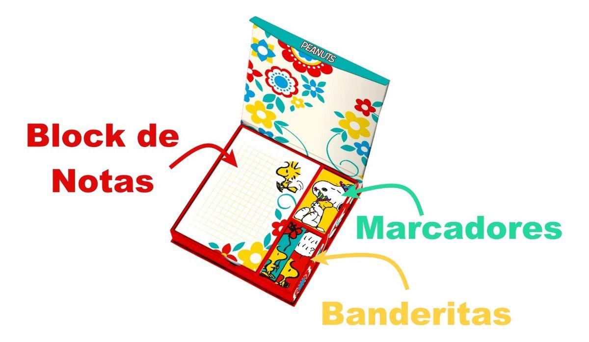 Caja Magnetica Lujo Notas y Block SNOOPY COLOR + Lapiz Gel-2