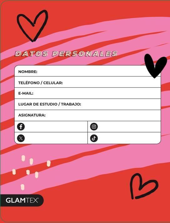 Cuaderno Glamtex Univesitario Tapa Extra Dura 100h 7mm Corazones 6u-5