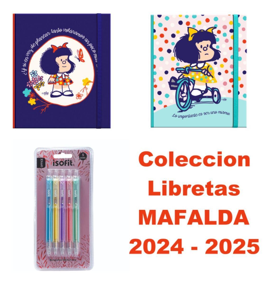 Libreta Lujo Cuaderno MAFALDA Super Azul + Lapices Gel(5)-7