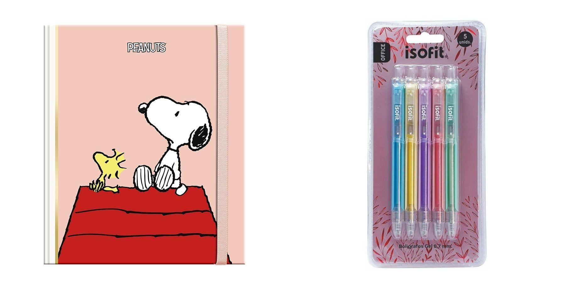 Libreta Lujo Cuaderno SNOOPY FULL LEYENDO + Lapices Gel(5)-0