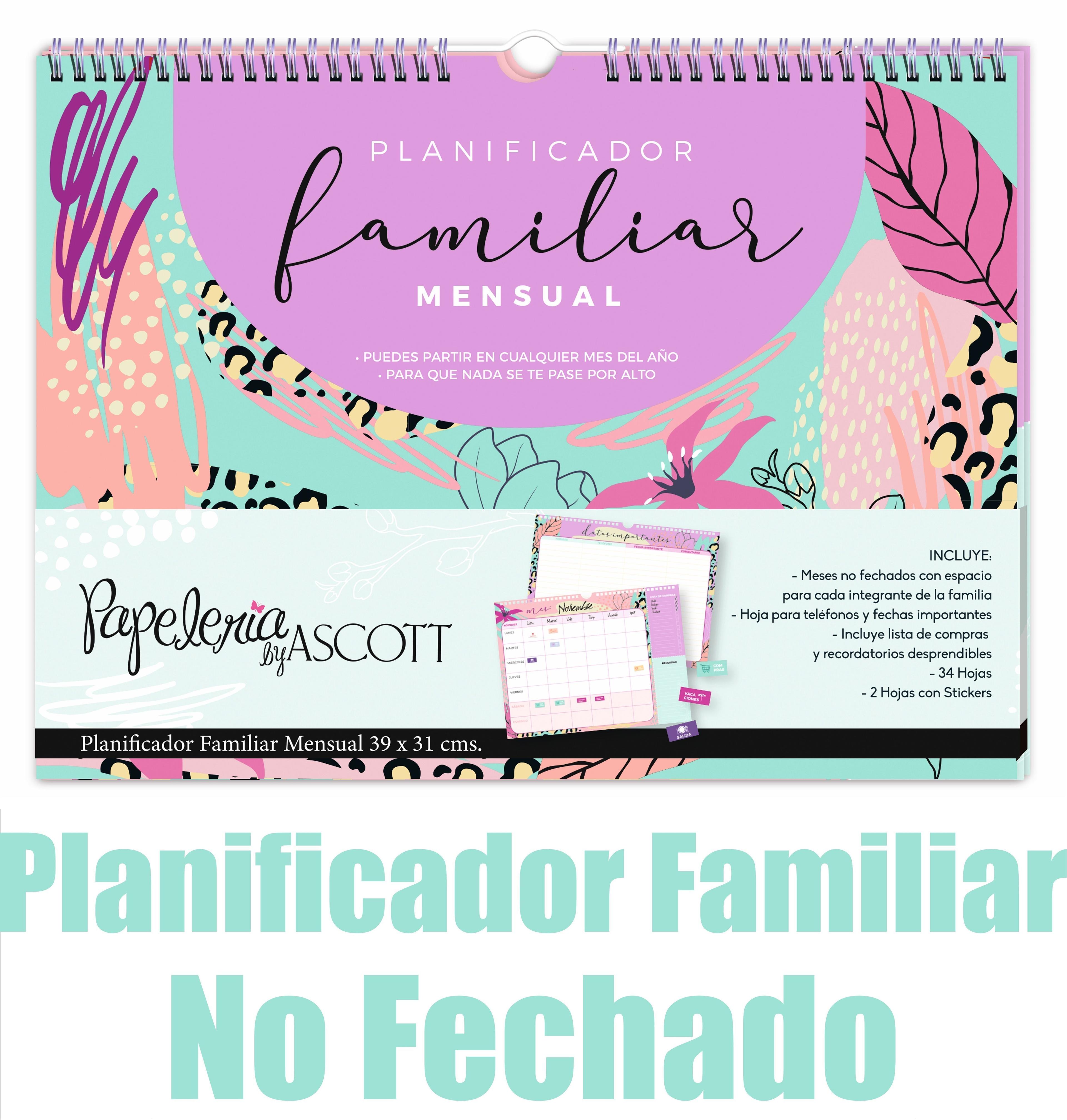 Calendario Agenda Planificador Familiar Mes C/lapiz 34h 39x31cm.-1
