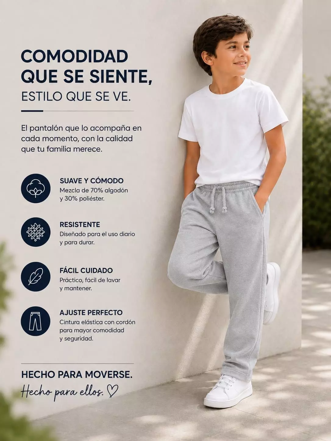 Pantalon De Buzo Recto Nino 240g Ajustable Basico Algodon-3