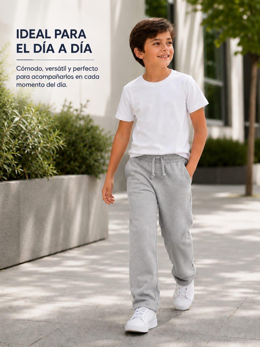 Pantalon De Buzo Recto Nino 240g Ajustable Basico Algodon-6