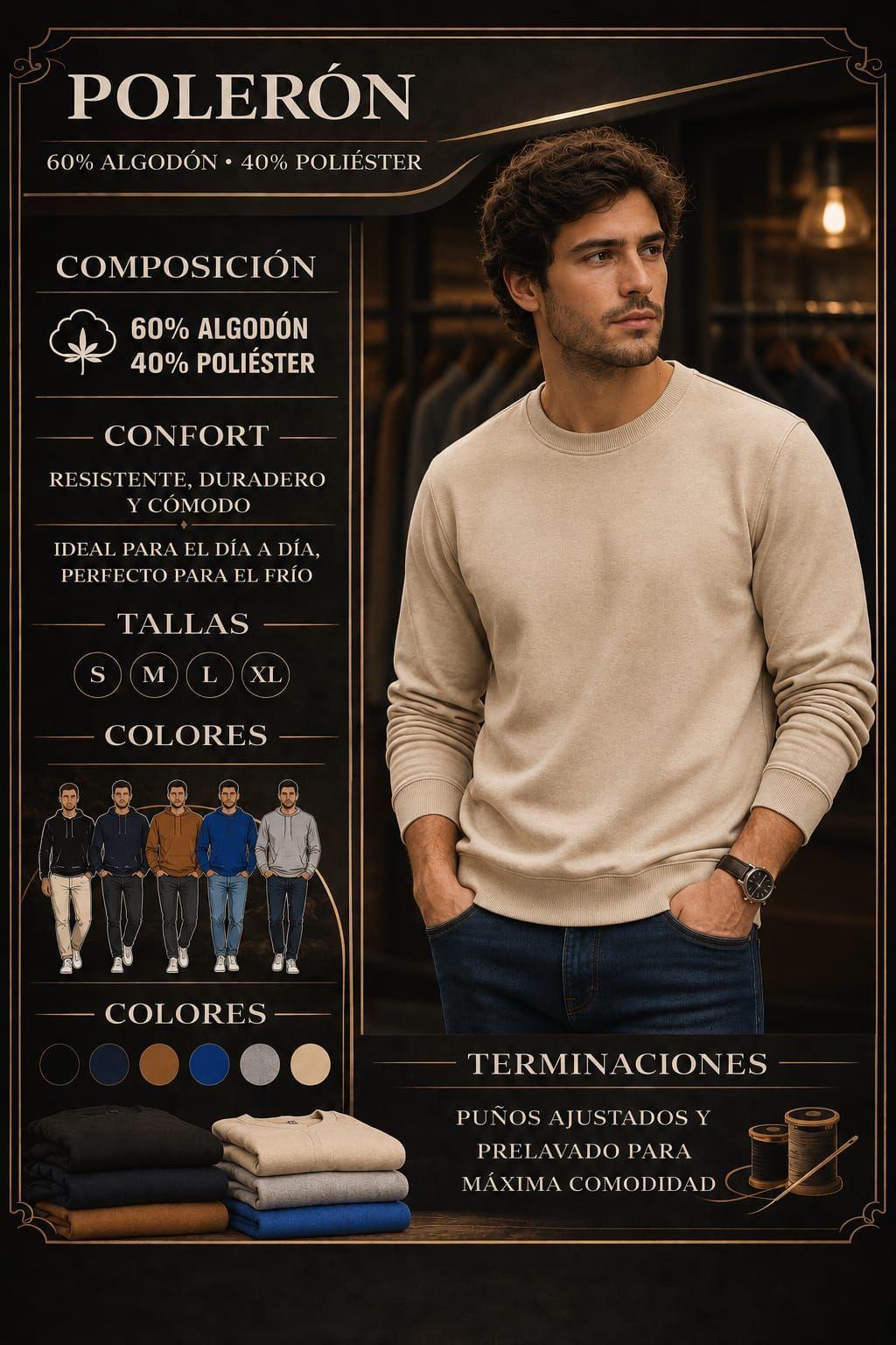 Poleron Polo Cuello Redondo 340g De Hombre 70 30 Basico-8
