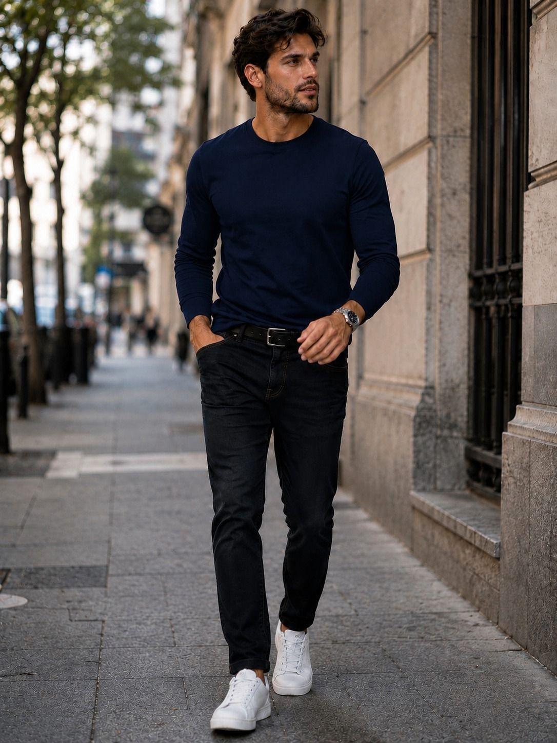 Polera Manga Larga De Hombre 250g m Cuello Redondo Algodon-7